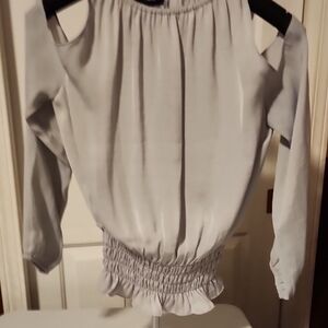 Alfani Lightweight Puff Sleeve Blouse with Smocked Cut Out shoulders